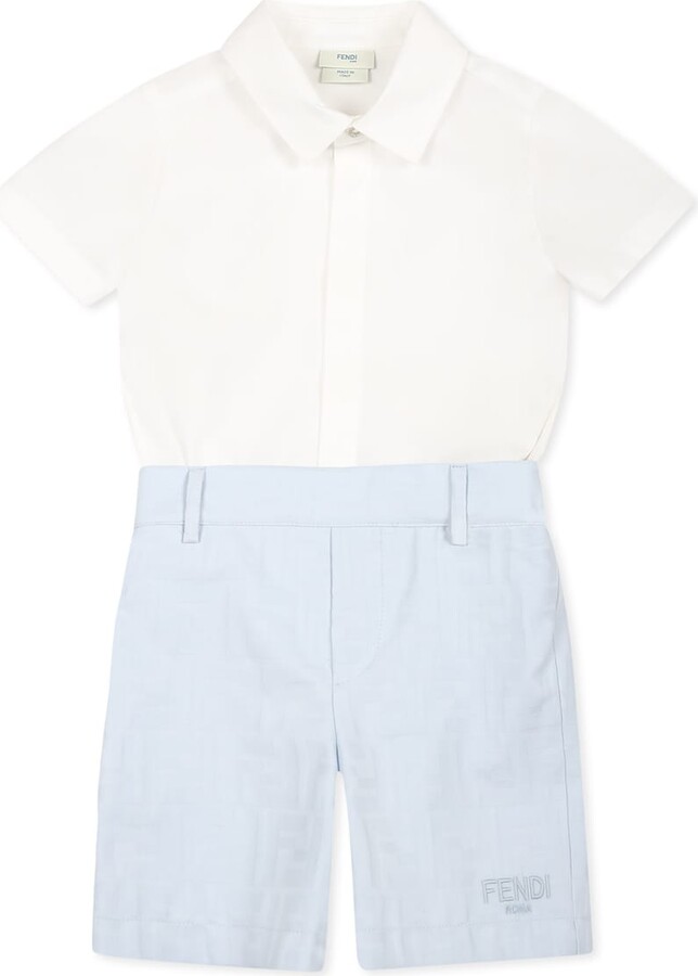 Fendi Light Blue Suit For Baby Boy With Ff