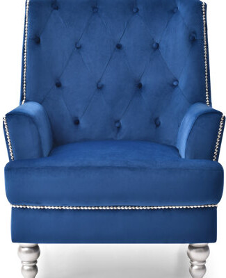 Navy Blue Traditional Comfort Chair, 37"h 30"w 33"d, Round Arms Relief, No Assembly, Suits Varied Decor, Velvet, Foam Filled Fashionable Comfy Armchai