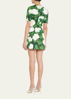 Thumbnail for your product : Oscar de la Renta Hydrangea-Print Belted Zip Front Cotton Twill Mini Dress
