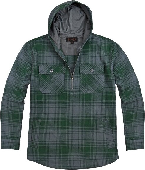 Victory Outfitters Men'sHoodedPlaidFlannelPulloverGreenL