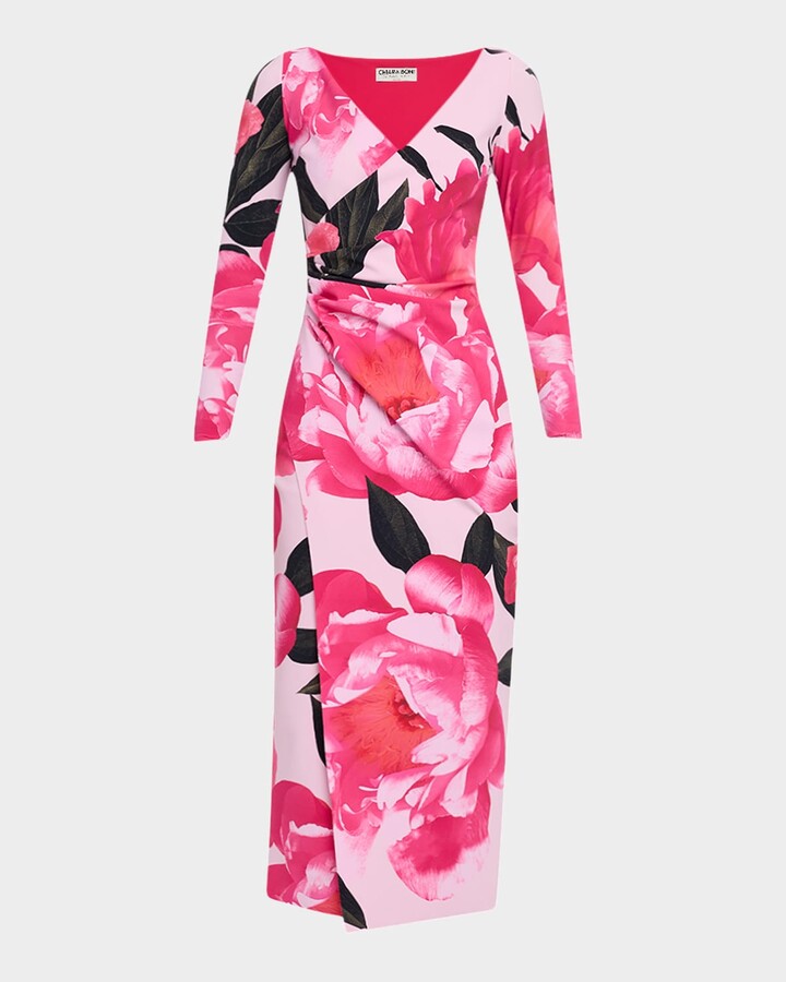 Chiara Boni La Petite Robe Ruched Floral-Print Bodycon Midi Dress