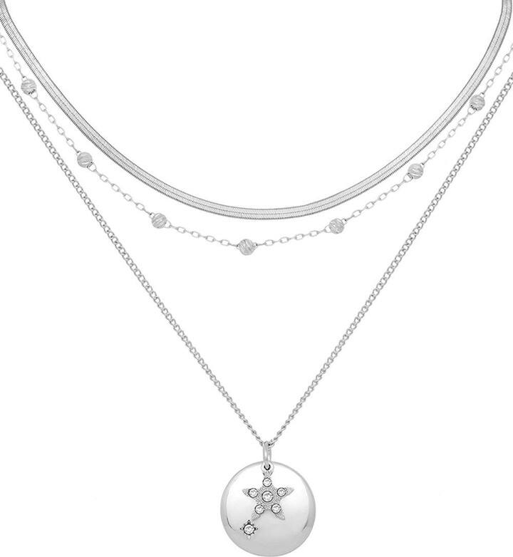 Caramel Jewellery London Silver Triple Layered 'Sparkly Disc' Necklace