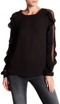 Thumbnail for your product : Romeo & Juliet Couture Pleated Trim Mesh Long Sleeve Blouse