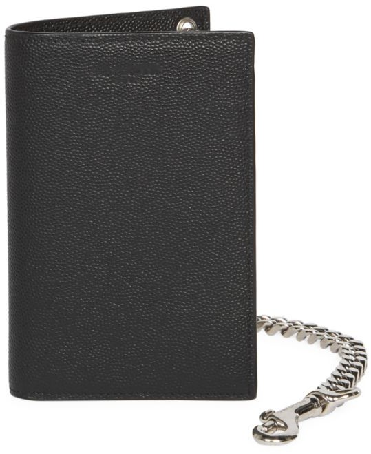 Saint Laurent Chain BiFold Pebbled Leather Wallet ShopStyle