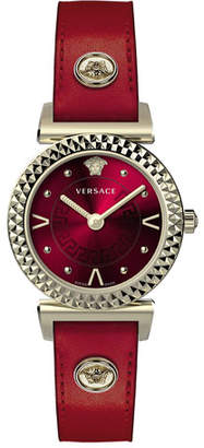 Versace Mini Vanity Watch w/ Leather Strap, Gold/Red