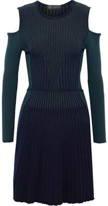 Versace Cold-Shoulder Ribbed Two-Tone Wool-Blend Dress
