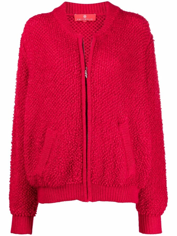 red zipper cardigan