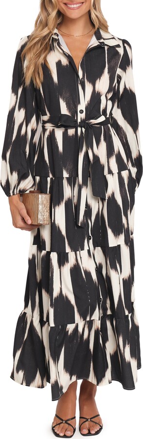Petal & Pup Lincoln Print Tie Waist Long Sleeve Maxi Shirtdress