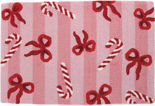 2x3 Ribbons And Candy Canes Hooked Rug | Polyester/Cotton