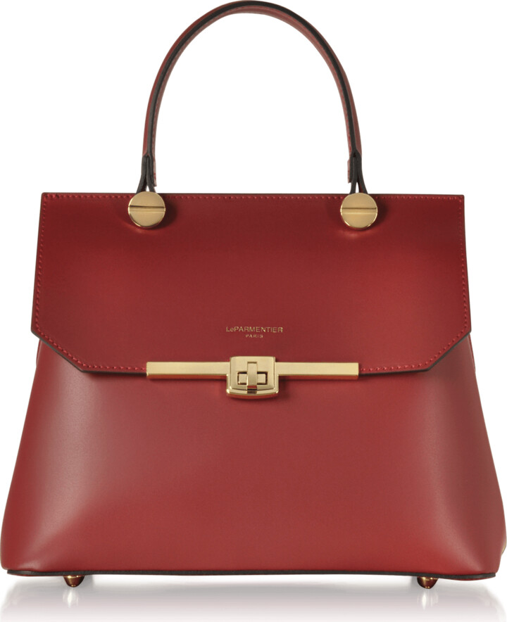 Le Parmentier Atlanta Top Handle Satchel Bag W/Shoulder Strap - Dark Red