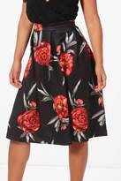 Thumbnail for your product : boohoo Red Floral Full Box Pleat Midi Skirt