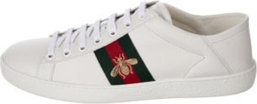 Gucci Leather Low Top Sneakers White Web Accent & Bee Accent Round-Toes Lace-Up Closure at Uppers Includes Box & Dust Bag Designer