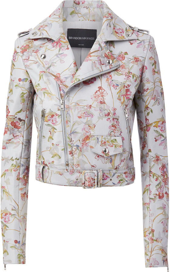 white floral leather jacket