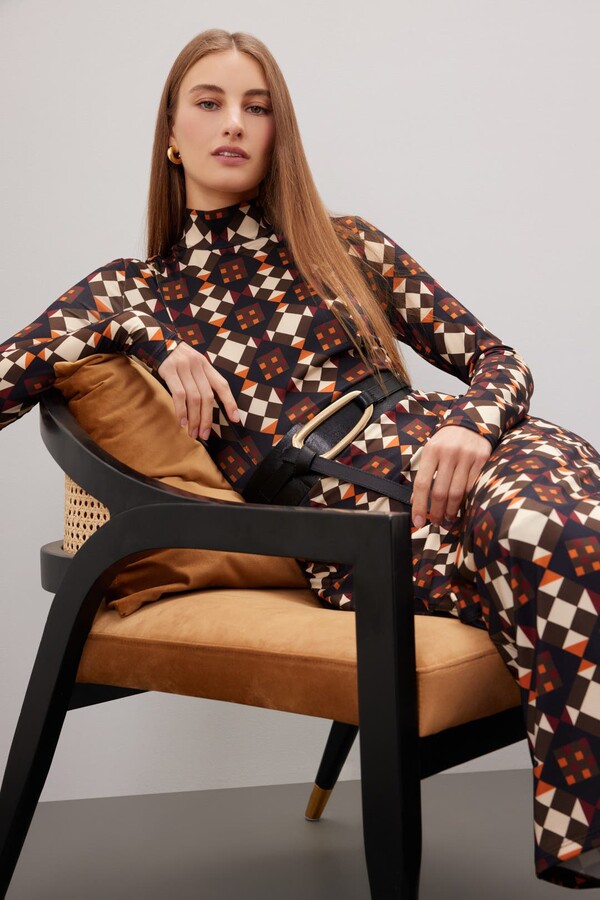 Ronny Kobo x RTR Geometric Mock Neck Dress Multicolored-print