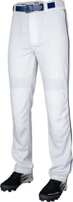 Rawlings Sports Accessories Semi-Relaxed Full Length Baseball Pant | Solid & Piped Options | Adult Sizes | Multiple Colors White/Navy