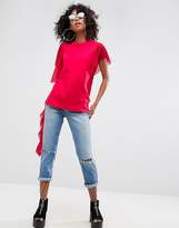 Thumbnail for your product : ASOS DESIGN T-Shirt with Dramatic Assymetric Woven Ruffle