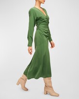 Thumbnail for your product : Equipment Arya Ruched Front-Slit Silk Midi Dress