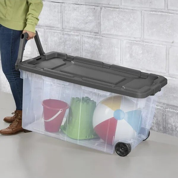 Racxily2PackExtraLargeStorageBin40GallonWheeledPlasticStorageContainerwithHandleGray