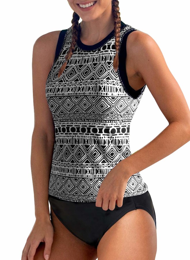 Aleumdr Women Two Piece Swimsuit High Neck Racerback Floral Printed Tankini Sets 