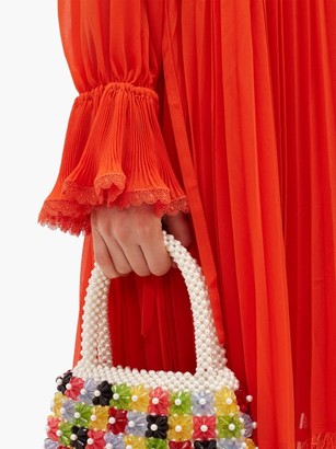 Self-Portrait Lace-trimmed Pleated Chiffon Dress - Orange