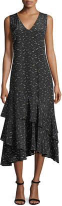 Lafayette 148 New York Taurina Painterly Herons Silk Dress