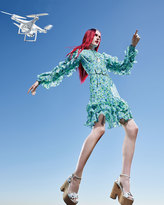 Thumbnail for your product : Michael Kors Collection Ruffled Floral Keyhole Dress, Turquoise