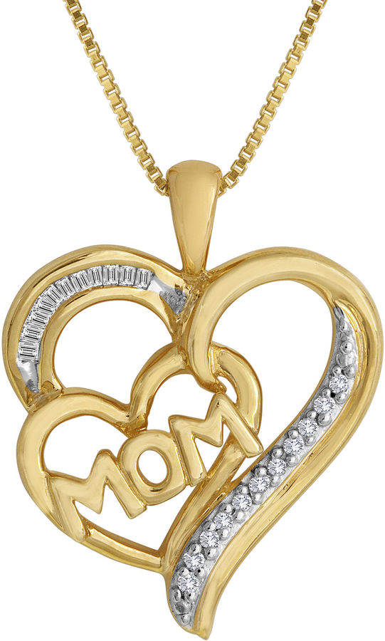 JCPenney FINE JEWELRY 1/10 CT. T.W. Diamond Mom Heart Pendant Necklace