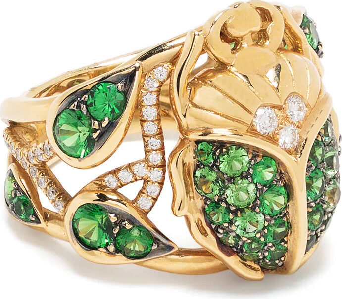 Aurélie Bidermann 18kt yellow gold Scarab tsavorite and diamond ring