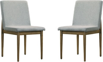 Hokku Designs Natural Tone Frame Light Gray Fabric Set Of 2Pc Side Chairs Dining Room Furniture Chair Upholstered Seat