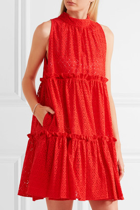 Lisa Marie Fernandez Ruffled Broderie Anglaise Cotton Mini Dress - Red