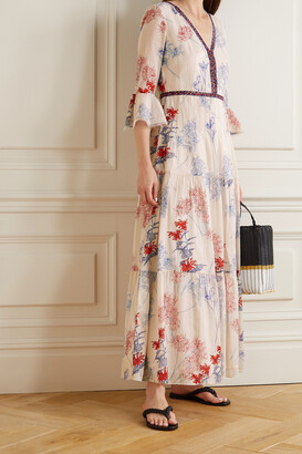 Emporio Sirenuse Bella Tiered Embroidered Printed Cotton-voile Maxi Dress