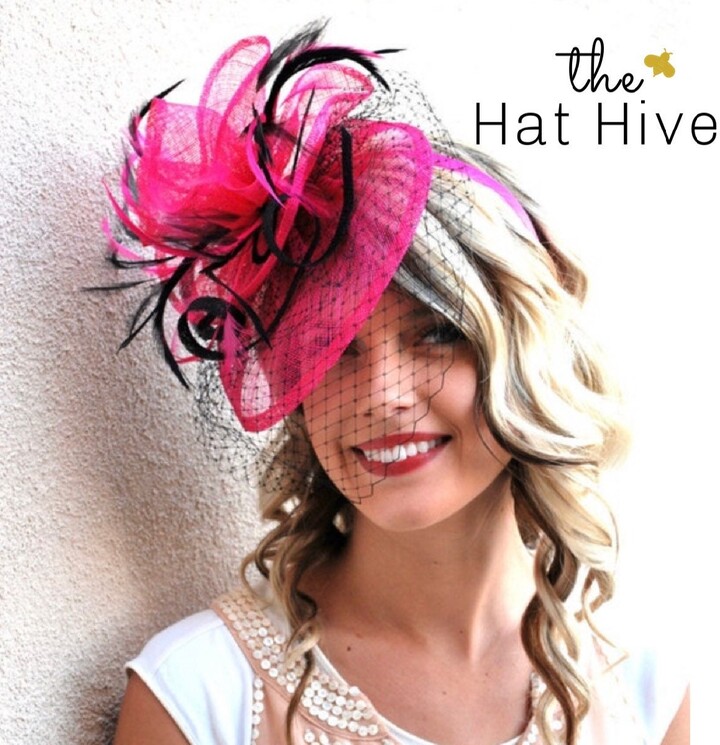 Etsy Fuchsia Fascinator Hat Black Feather Kentucky Derby Headpiece