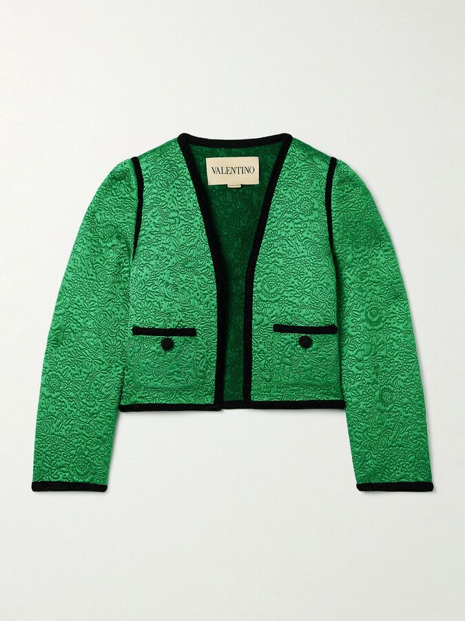 Valentino Garavani - Velvet-trimmed Floral-jacquard Wool And Silk-blend Satin Jacket - Green