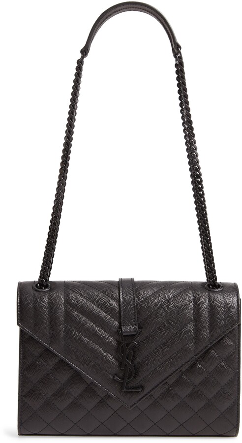 saint laurent black monogram detail quilted leather bag