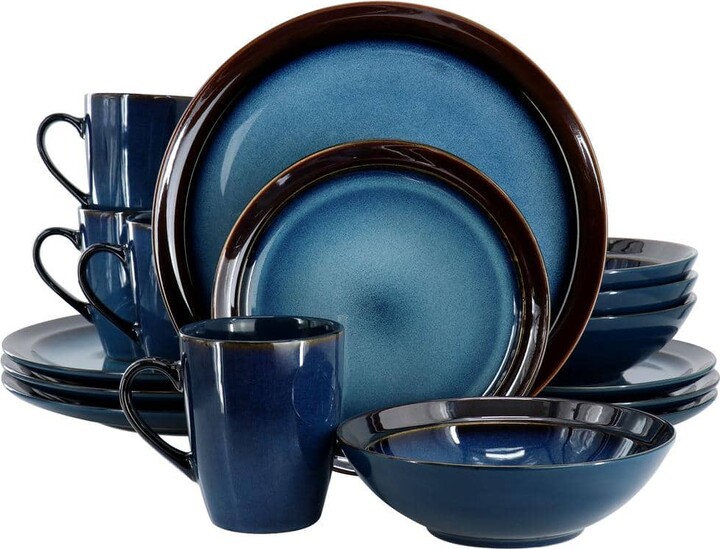 Gibson Elite 16-Piece Priya Reactive Glaze Stoneware Dinnerware Set in Blue