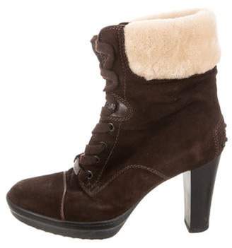 Tod's Suede Round-Toe Ankle Boots Brown Suede Round-Toe Ankle Boots