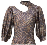 Thumbnail for your product : Ganni Tiger-print Puff-sleeve Lurex-knit Top - Animal