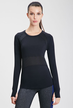 Forever 21 Striped Mesh-Paneled Athletic Top