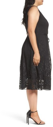 Tahari Plus Size Women's Embroidered Chiffon Midi Dress