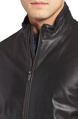 Bugatchi Men's Leather Jacket With Woven Panels