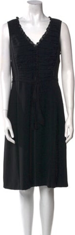 Studio Max Mara A-Line Dress Black Sleeveless with V-Neck Concealed Zip Closure at Back