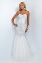 Thumbnail for your product : Blush Lingerie Crystal-encrusted Satin Tulle Trumpet Gown 11045