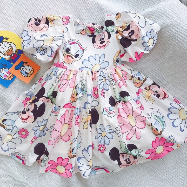 Girls Dress Disney Cartoon 2025 Summer Fashion Children Princess Baby Girl Toddler Short Sleeve Cute Party Dresses Minnie Mouse