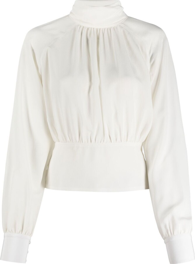 mock neck silk blouse