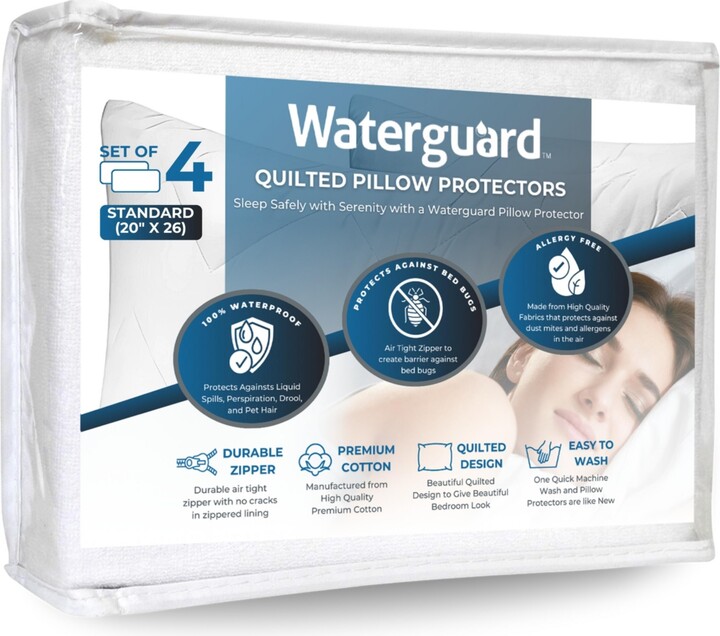 Waterguard Quilted Waterproof and Hypoallergenic Pillow Covers - Standard Size - 4 Pack