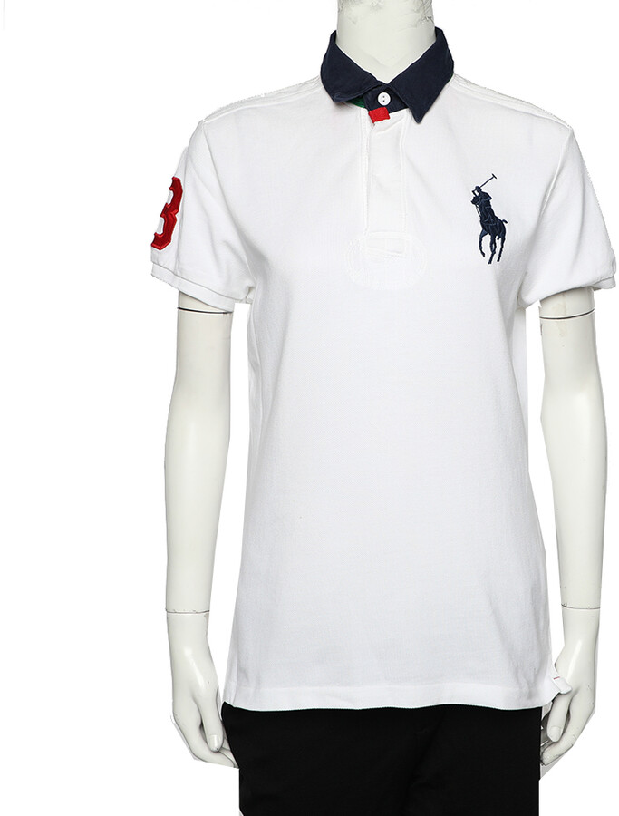 Ralph Lauren White Cotton Pique Contrast Collar Detail Polo T-Shirt L -  ShopStyle