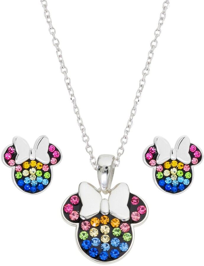 Disney Children's 2-Pc. Set Crystal Multicolor Minnie Mouse Pendant Necklace  and Stud Earrings in Sterling Silver - ShopStyle Girls' Jewelry