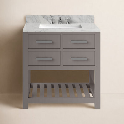 Cronin 30" Carrara White Marble Countertop Bath Vanity with Faucet and Mirror