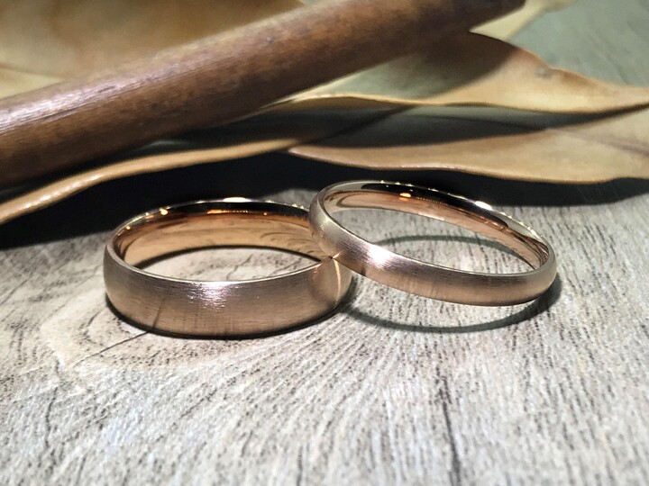 Etsy Handmade Rose Gold Dome Plain Matt Matching Wedding Band Couple Rings Set Titanium Anniversary Set
