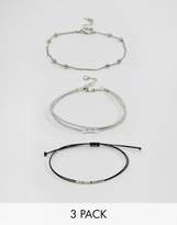 Thumbnail for your product : ASOS Pack of 3 Fine Fabric and Chain Bracelets